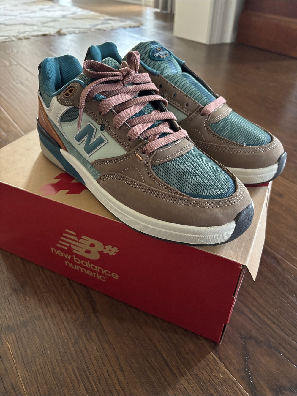 New Balance Mens Teal, Brown Athletic Sneakers